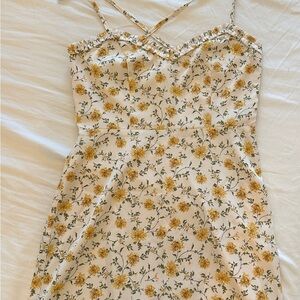 Floral Spaghetti-Strap Mini Dress in Cream and Yellow
